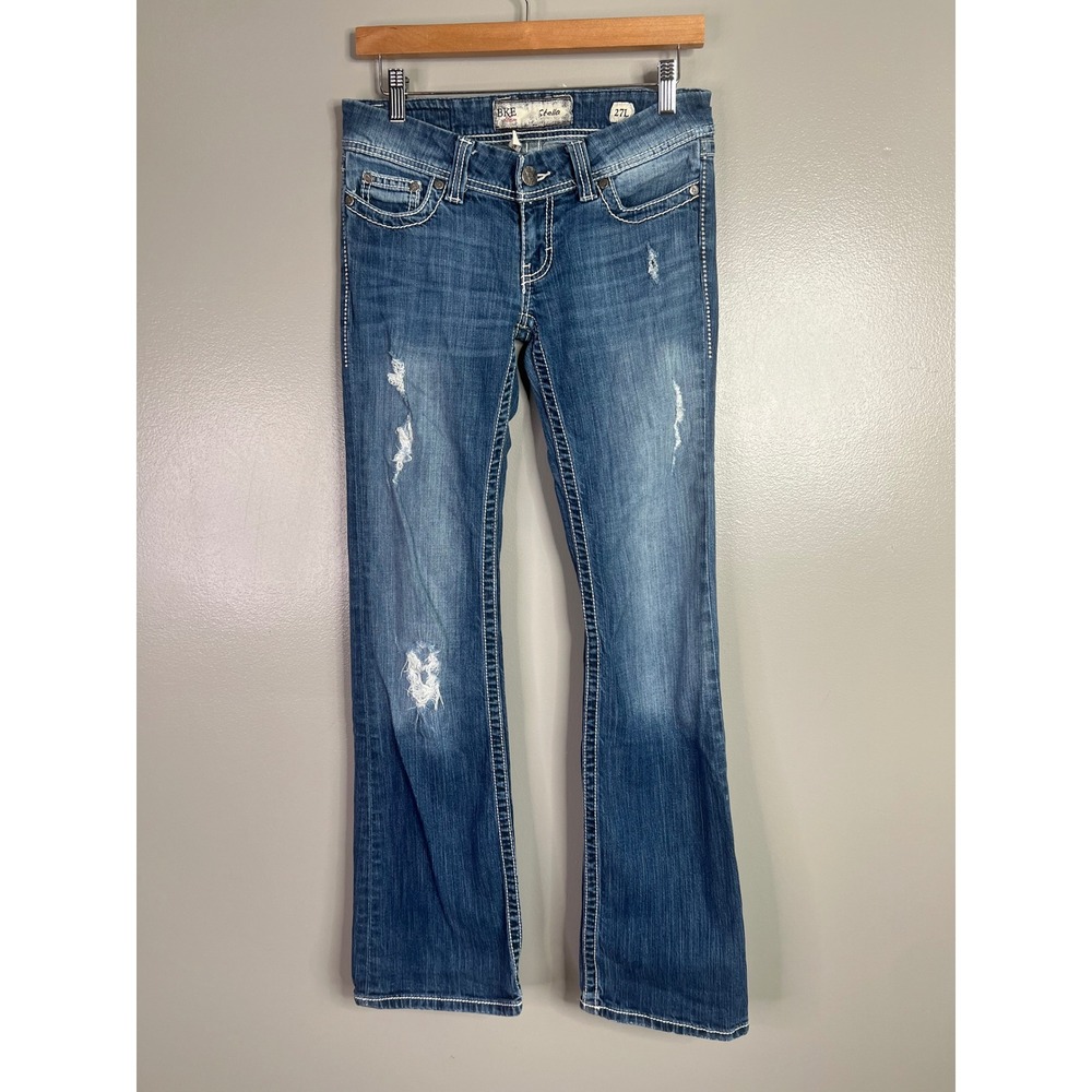 BKE Stella Flare Jeans 27L Medium Wash Distressed Low Rise Denim